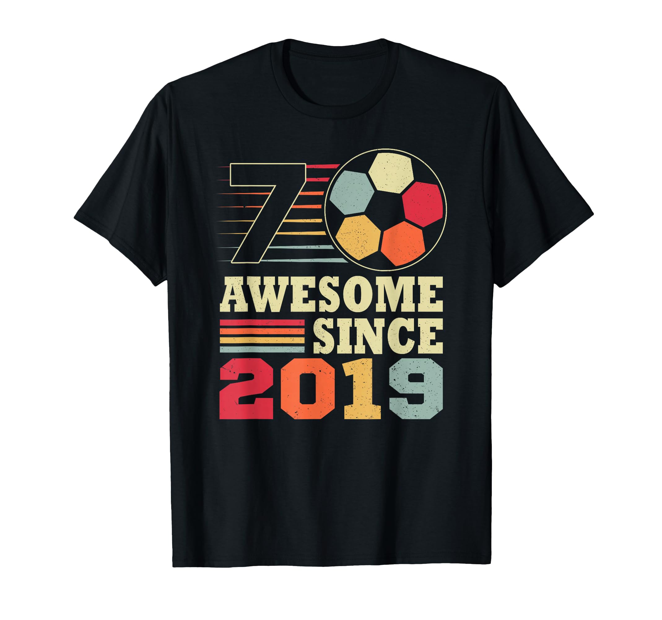 Awesome 7 Since 2019 Soccer 7Th Birthday T-Shirt - Trendy Graphic Unisex