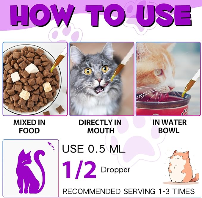 Cat Multivitamin,15 in 1 Cat Vitamins and Supplements, cat Vitamins for Indoor Cats, Liquid Drops for Heart Health, Bones, Joint, Skin & Coat, Immune System Support 60ml 2 fl.oz