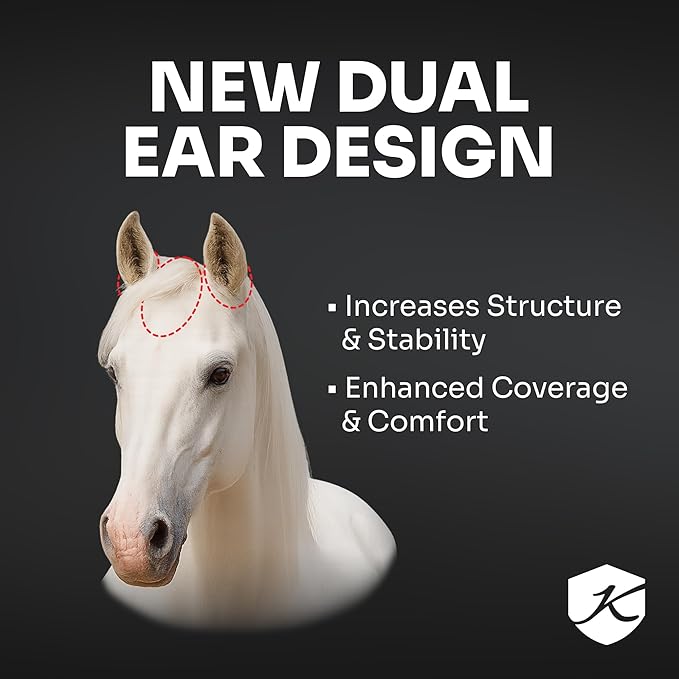Kensington UV Horse Fly Mask with Web Trim - Protective Mask with Dual Ear Opening & Forelock Freedom - XLarge, Deluxe Black