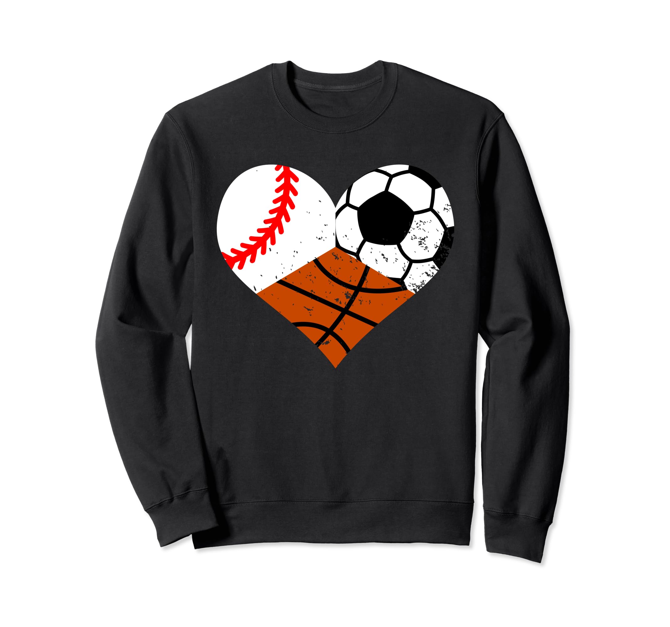 Baseball Soccer Basketball Heart Funny Sweatshirt - Unique Graphic Unisex