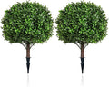 Artificial Olive Leaf Boxwood Topiary Ball Trees, Set of 2 UV Resistant 16in Outdoor Plants – Artificial Bonsai, Miniature Trees, Garden, Curb Appeal