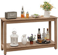 Outdoor Console Table, 48" Weather Resistant HIPS Patio Side Table, 440LBS Weight Capacity, 2-Tier Multifunctional Buffet Bar Storage Organizer for Garden Deck, Teak