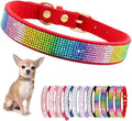 Rhinestone Dog Collar for Small Dogs, Bling Diamond Fancy Crystal Glitter Pretty Jewel Pet Puppy Collars for XXS XS Small Medium Large Breed Girl Dogs Female Cats Kitten, Colorful Red XXSmall