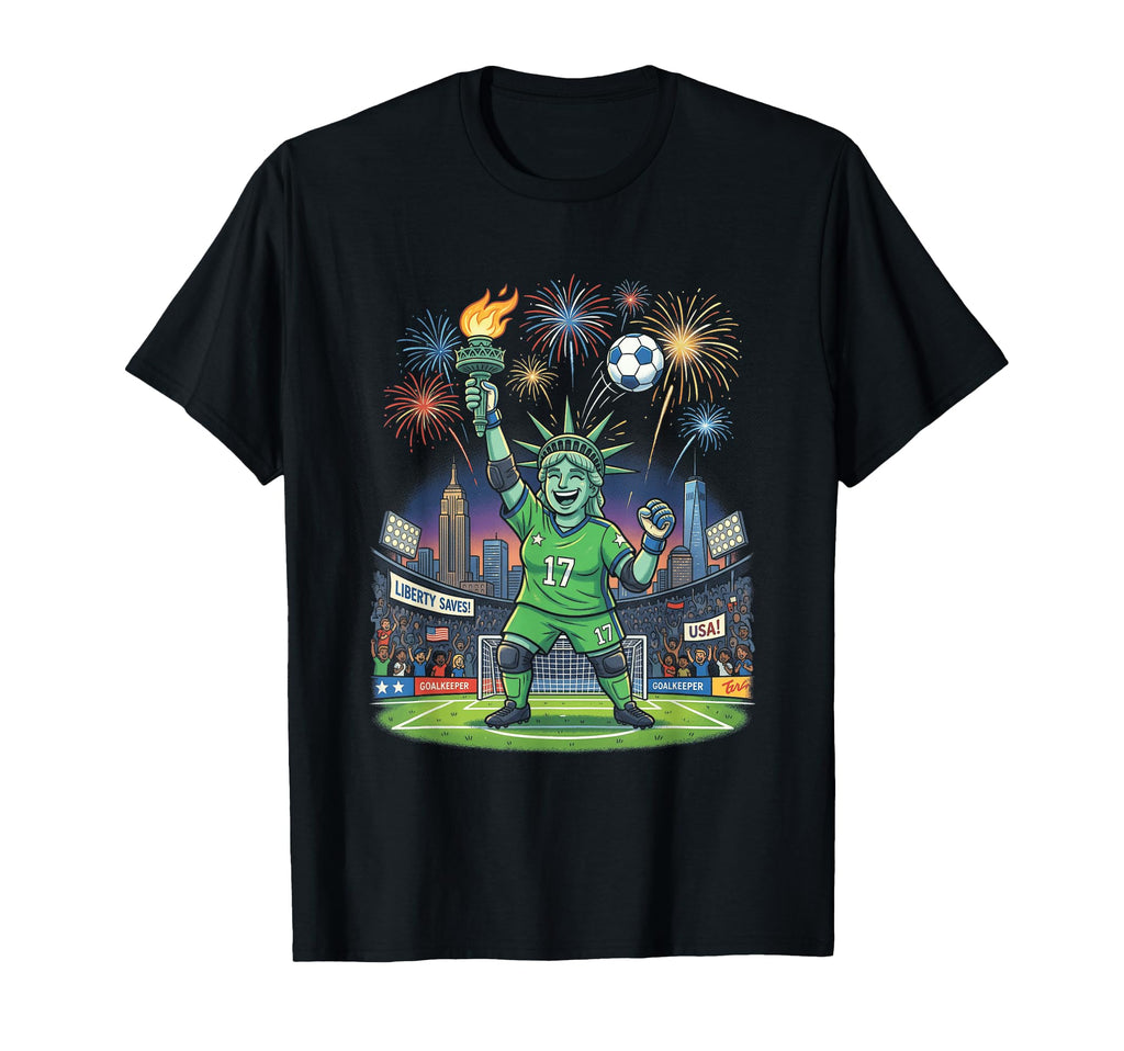 Liberty Saves Statue Liberty Soccer T-Shirt - Unique Graphic Unisex