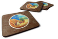 French Bulldog at the beach cottage Foam Coasters Set of 4 Cup Coasters for Indoor Outdoor, Tabletop Protection, Anti Slip, Mouse pad Material