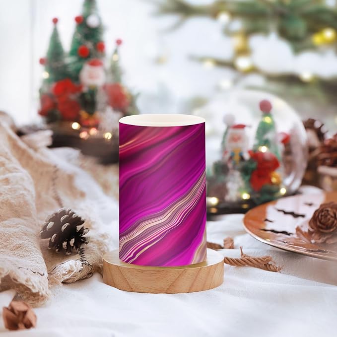 Flickering Flameless Candles, Fuchsia Gold Fluid Marble LED Candles with Remote Timer, Set of 2 Battery Operated Candle for Valentine Wedding Birthday