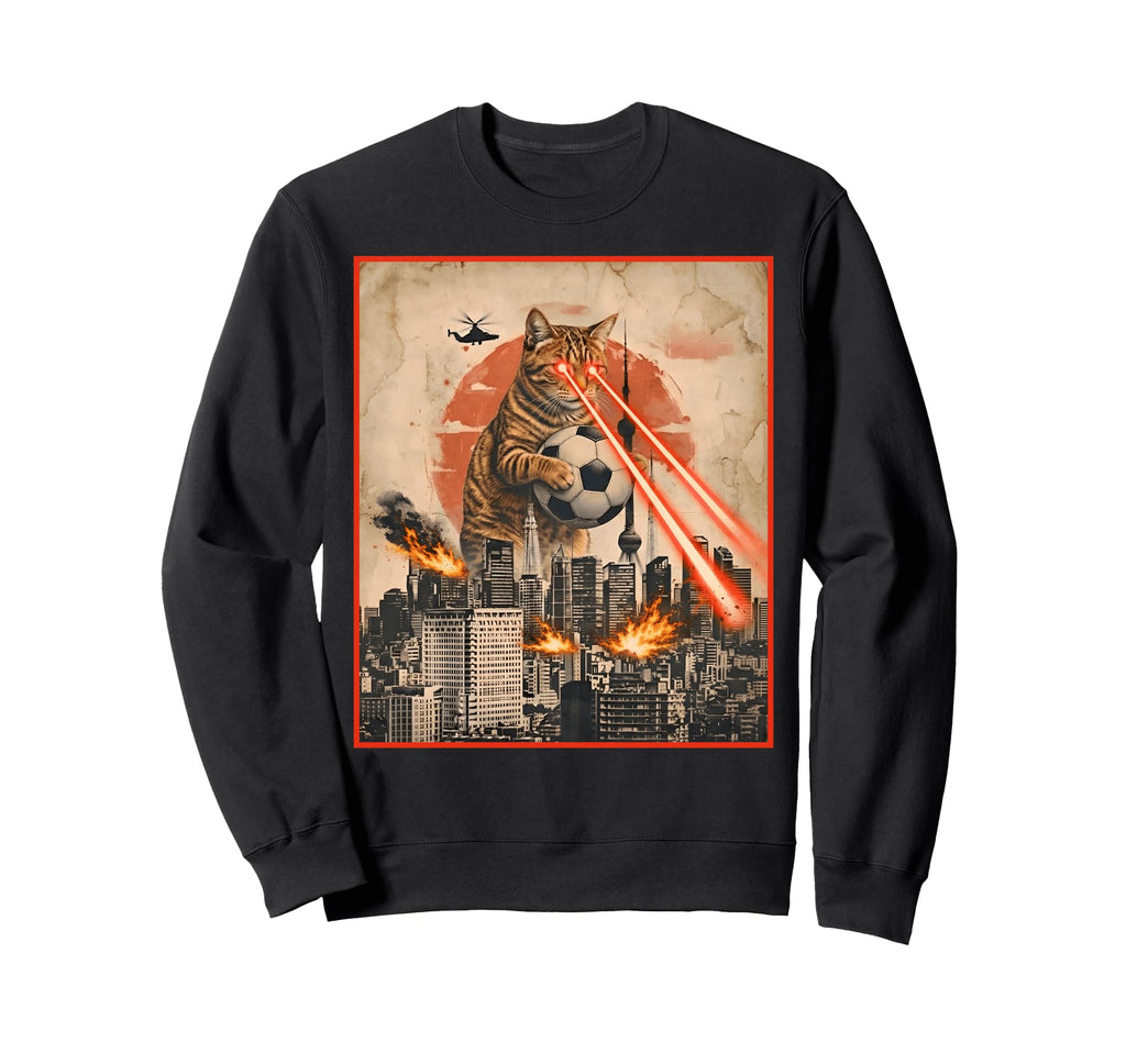 Funny Cat Soccer Kaiju Sweatshirt - Novelty Apparel for Adults