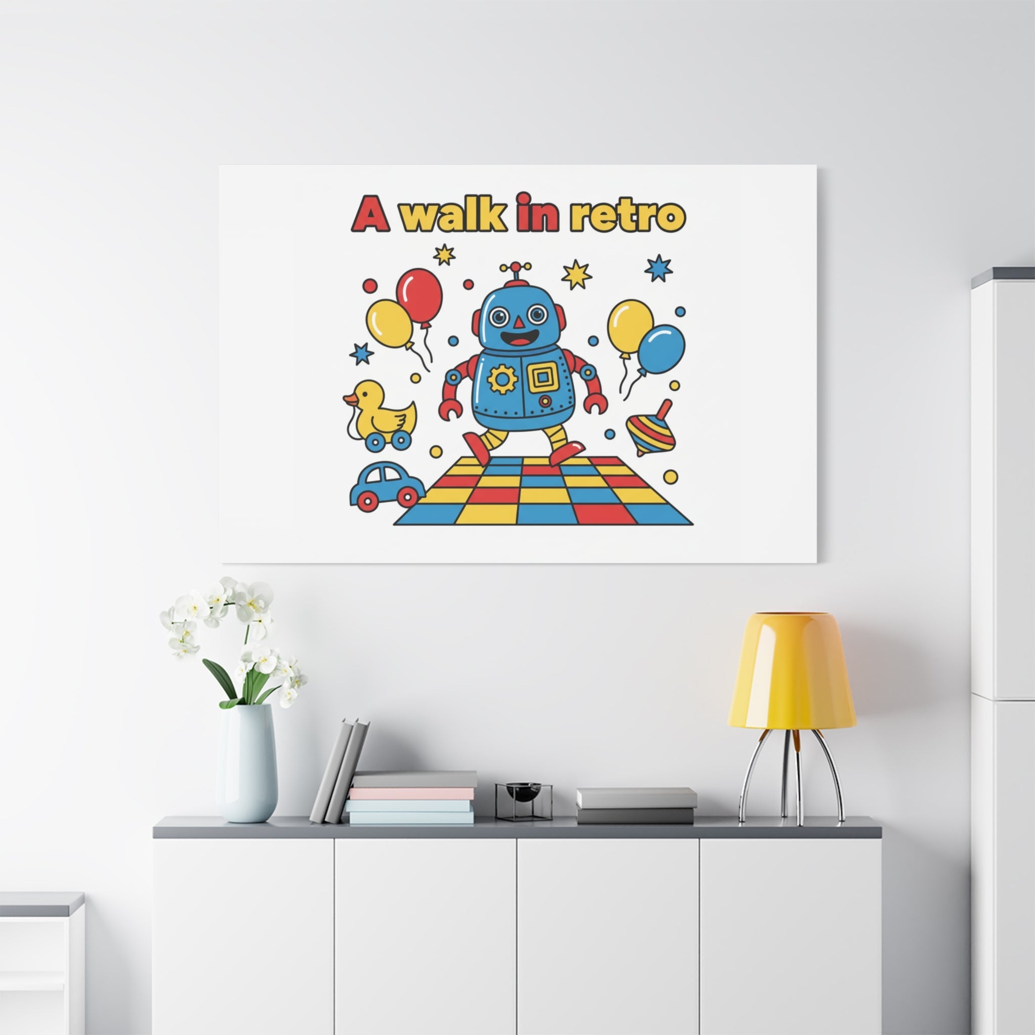 Retro Toy Robot Canvas | Throwback Kid, Primary Color Nostalgia