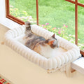 SnugCloud Cat Window Perch with 4-Sided Bolster - Orthopedic Cat Hammock for Window Sill - Solid Hardwood & Metal Frame - Window Seat for Pets (Natural Color Wood w/White Bed, Large)