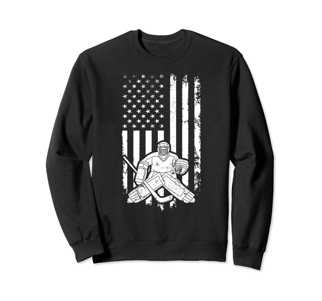 Ice Hockey Goalkeeper Us Flag Ice Sweatshirt - Streetwear Style for Adults