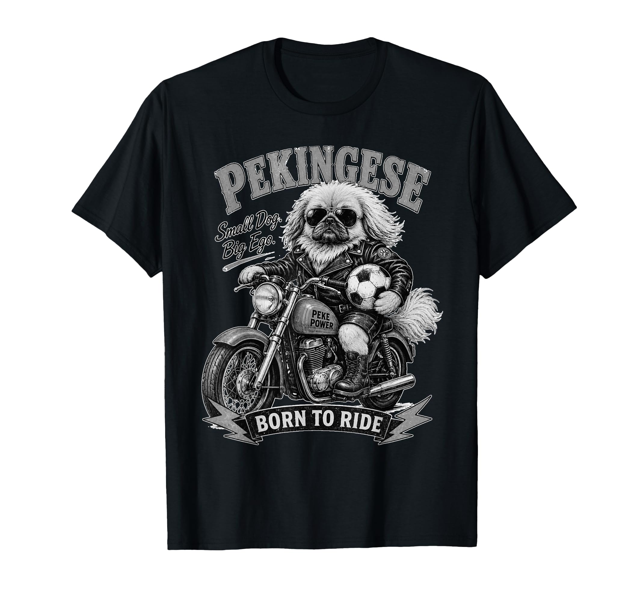 Pekingese Motorbike Love Footbal Soccer T-Shirt - Custom Art Print Unisex