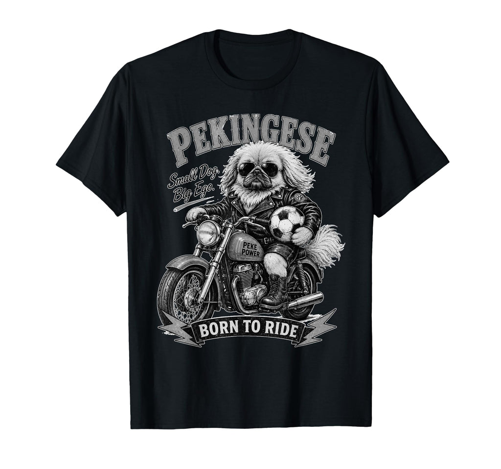 Pekingese Motorbike Love Footbal T-Shirt - Fun Novelty Design for Adults