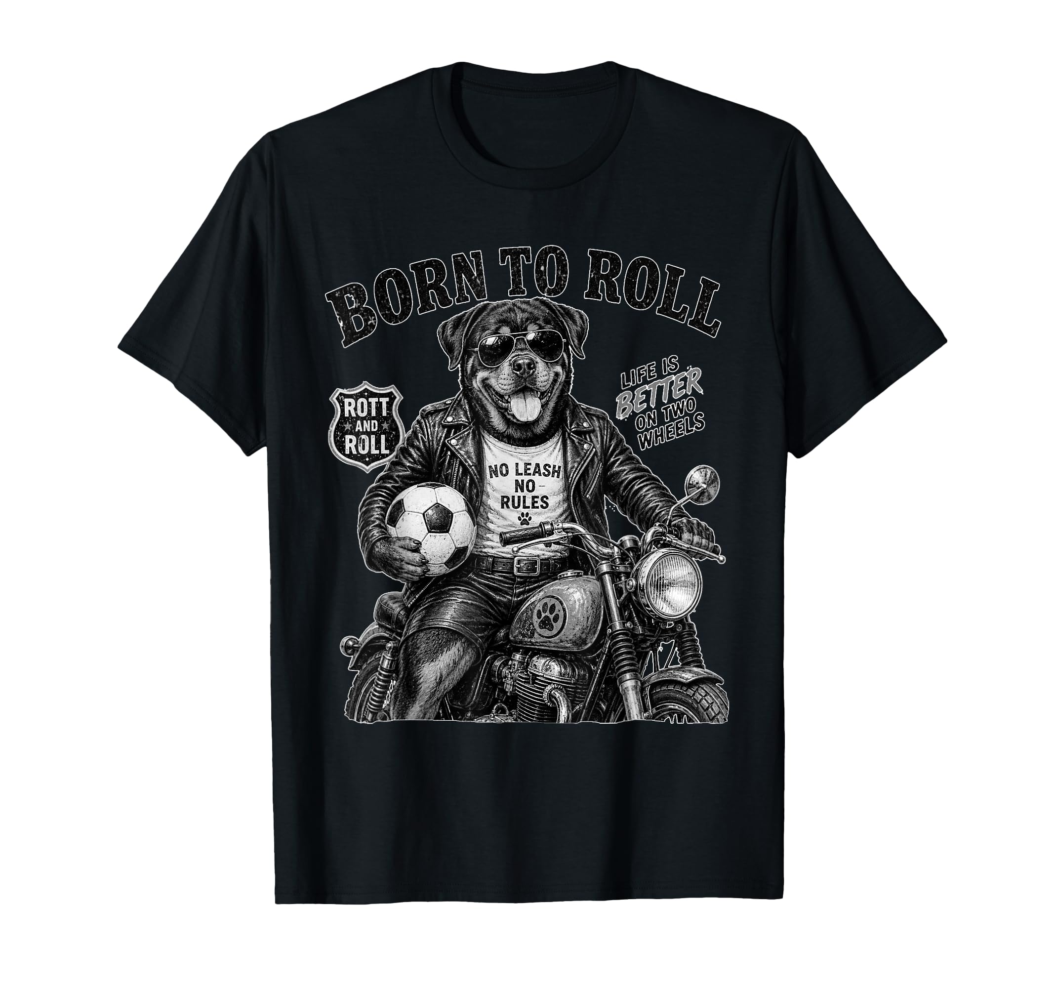 Rottweiler Motorbike Love Footbal T-Shirt - Fun Novelty Design Men Women