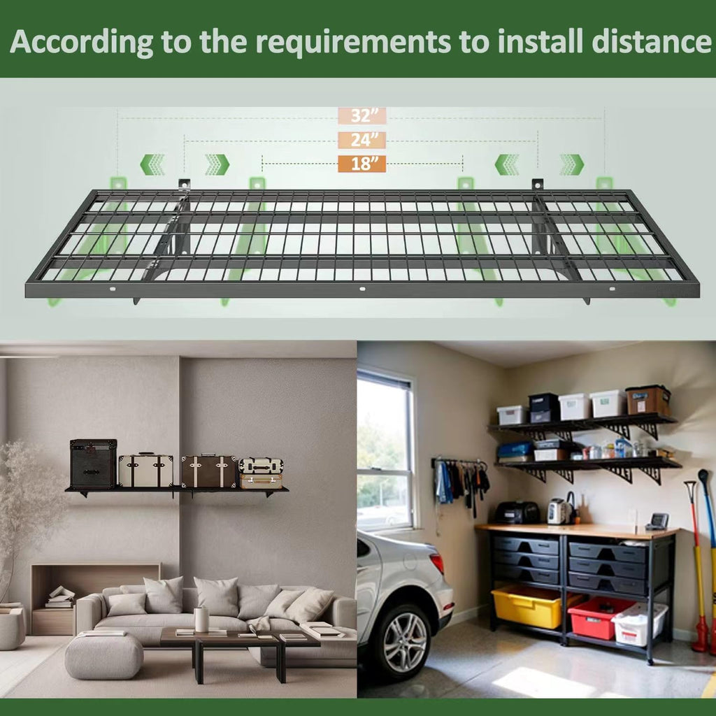 4 Pack Garage Wall Shelving, Heavy Duty 1.5' x 3.8' Wall Mount Storage Shelf with Hooks, Garage Storage Rack Floating Shelves, Holds 250 lbs Each
