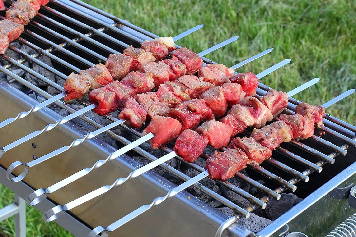 Shish Kabob Skewers, Kebab Skewers 17.7" Stainless Steel Reusable Flat BBQ Sticks for Meat Chicken Shrimp and Vegetable(10-Pack)