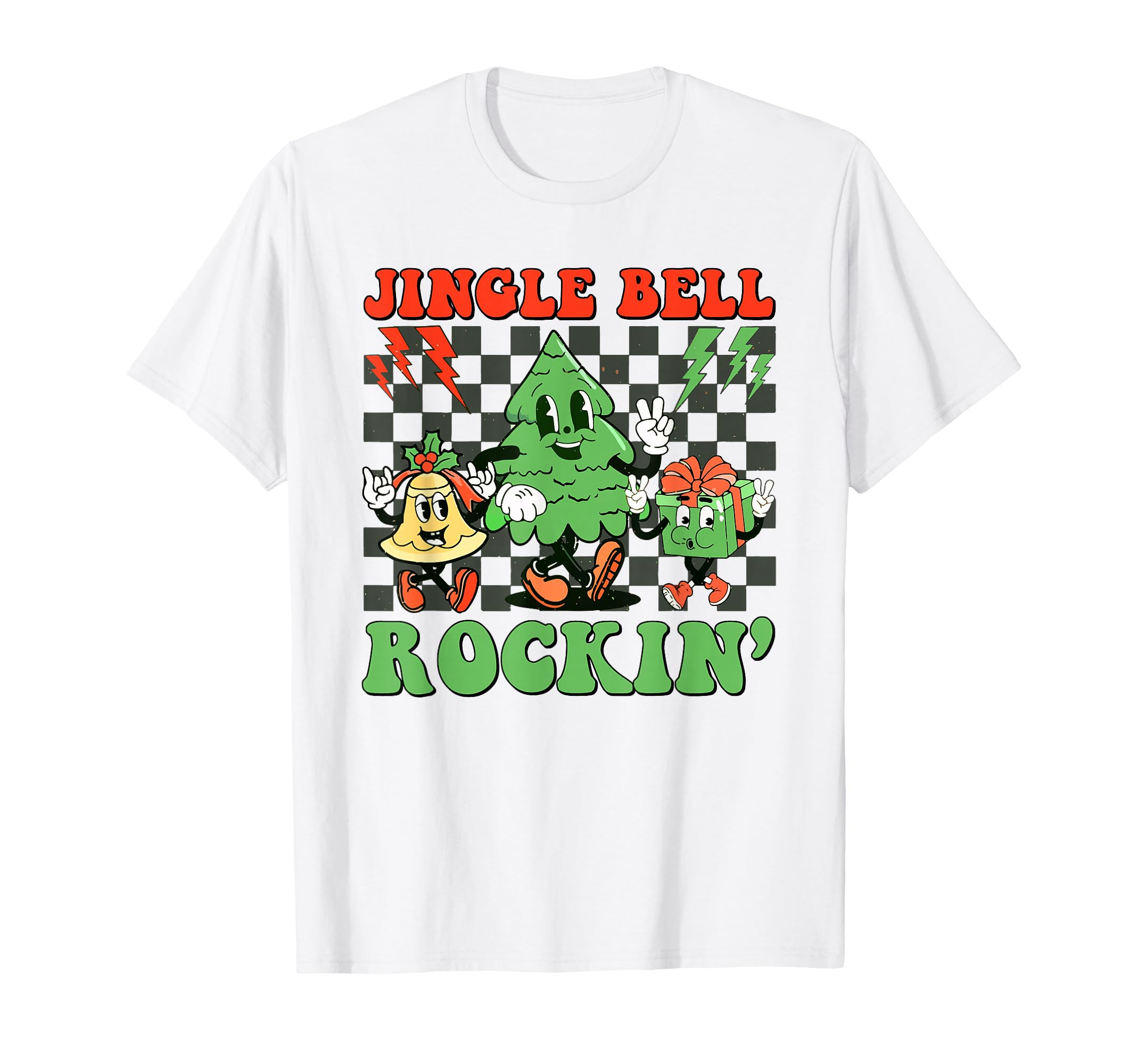 Checkered Jingle Bell Rockin Tree Rock T-Shirt - Novelty Apparel Men Women