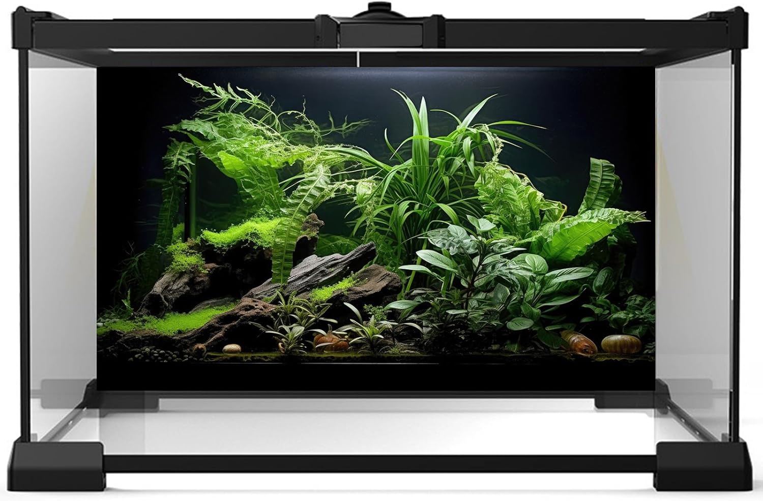Aquarium Background Freshwater Green Plants Terrarium Background Aquatic Underwater Sea Grass Tank Background Wood Root Rock with Moss Jungle Style Fish Tank Background Poster Wallpaper 48x20in