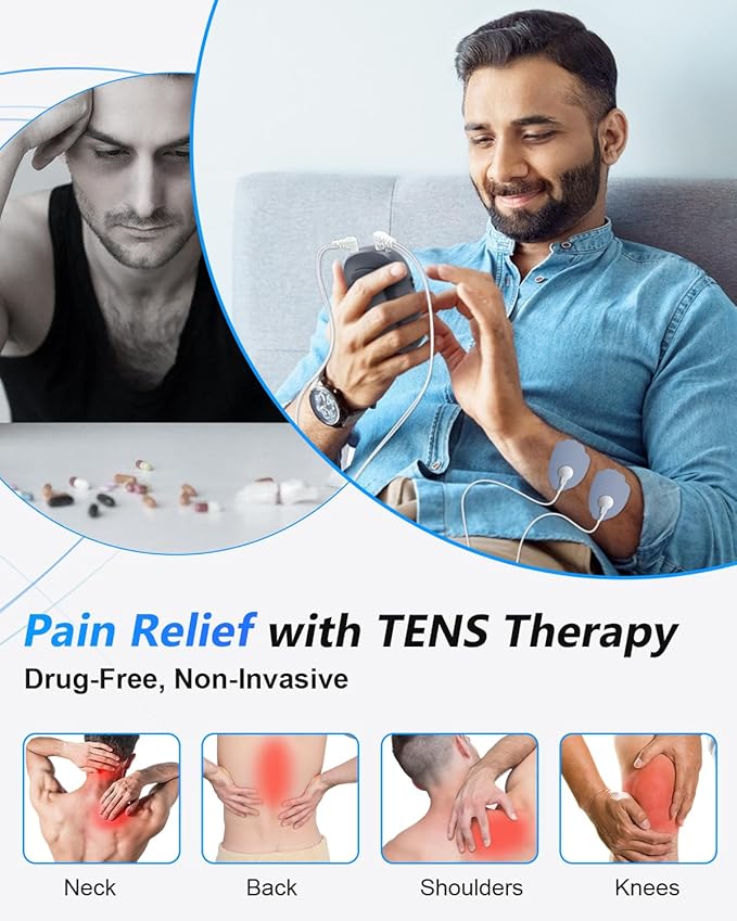TENS Unit Muscle Stimulator for Pain Relief Therapy–Dual Channel 24 Modes TENS Machine&EMS Muscle Stimulator,Upgraded Large Screen Portable Muscle Stimulator for Back,Shoulder,& Neck Pain with 10 Pads