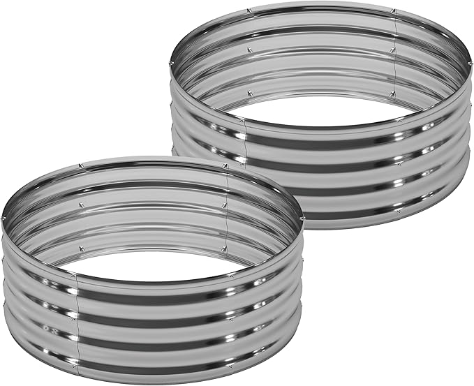 2PCS 2x2x1FT Galvanized Raised Garden Bed Kit,Vegetable Boxes-Round Metal Flower Box,Large Planter Raised Beds Outdoor Garden for Planting,Fruit,Herb-Sliver