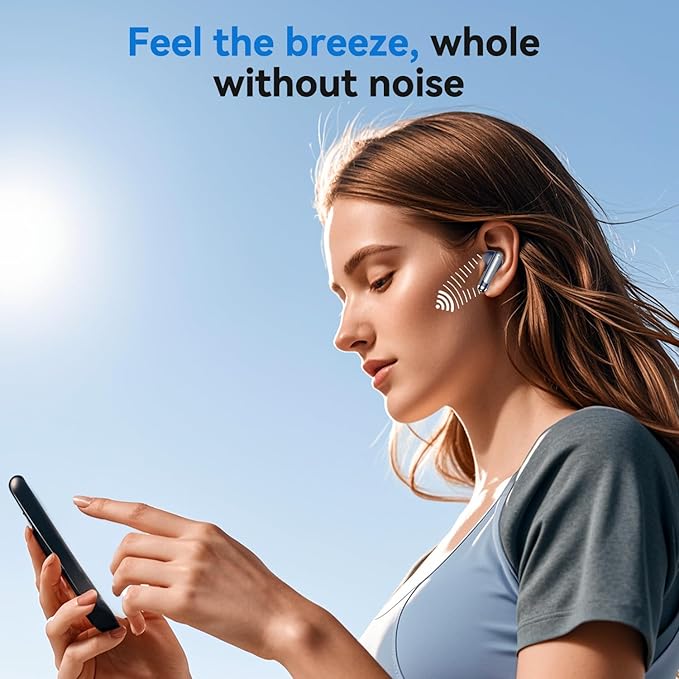Wireless Earbuds, 2025 Bluetooth 5.4 Bass Stereo Headphones with 4 ENC Mic, 50H Playback Ear Buds with Charging Case LED Display,Sport Earphones IPX7 Waterproof for Phone, Android, Pad, Blue