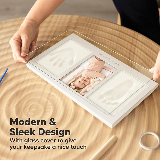 Baby Hand and Footprint Kit - Clay Handprint Keepsake Frame, Newborn Nursery Picture Frame, Personalized New Mom Gifts for Baby Shower & Registry (Cornflower)