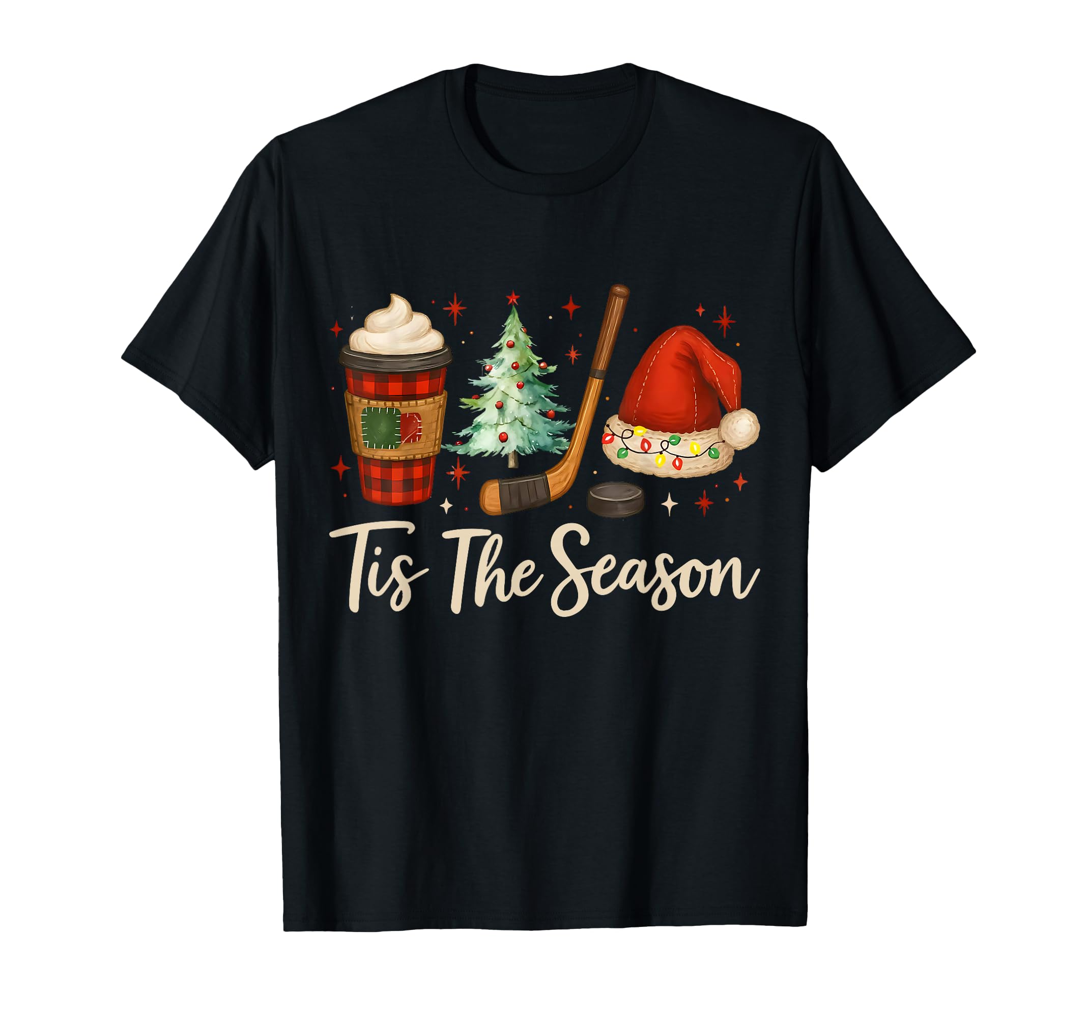 Tis Season Hockey Coffee Tree Ice Hockey T-Shirt - Minimalist Print Unisex