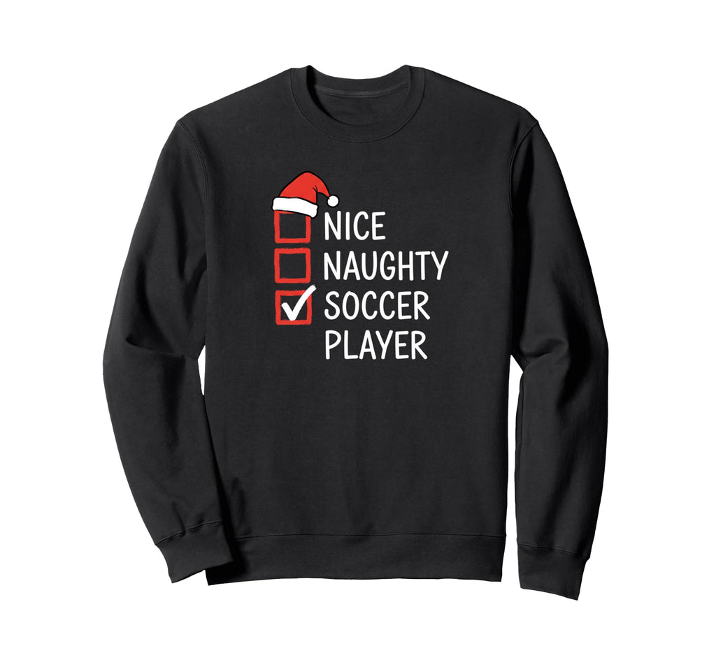 Nice Naughty Soccer Player Santa Sweatshirt - Minimalist Print for Adults