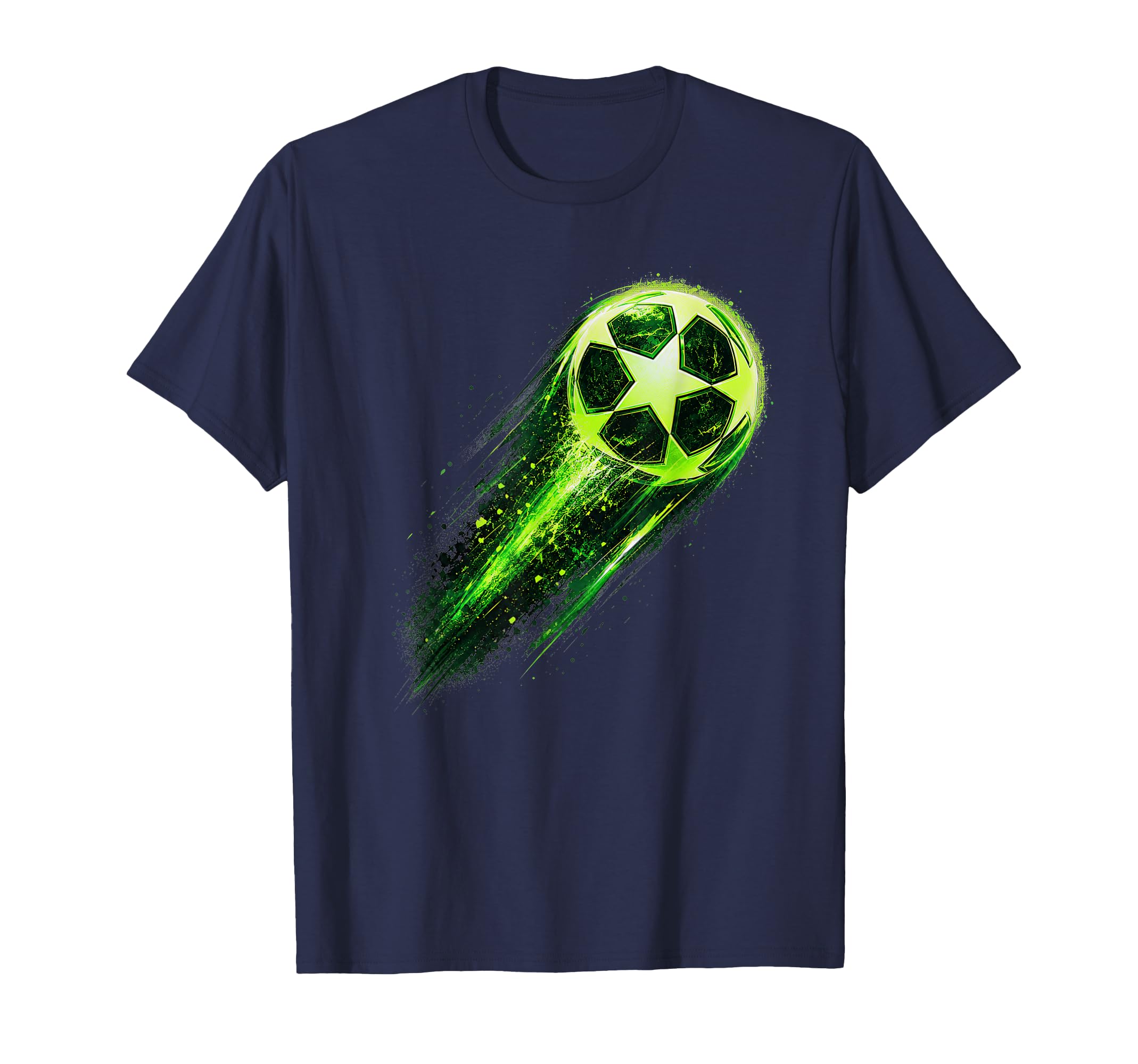 Dynamic Soccer Ball Green Meteor T-Shirt - Streetwear Style for Adults