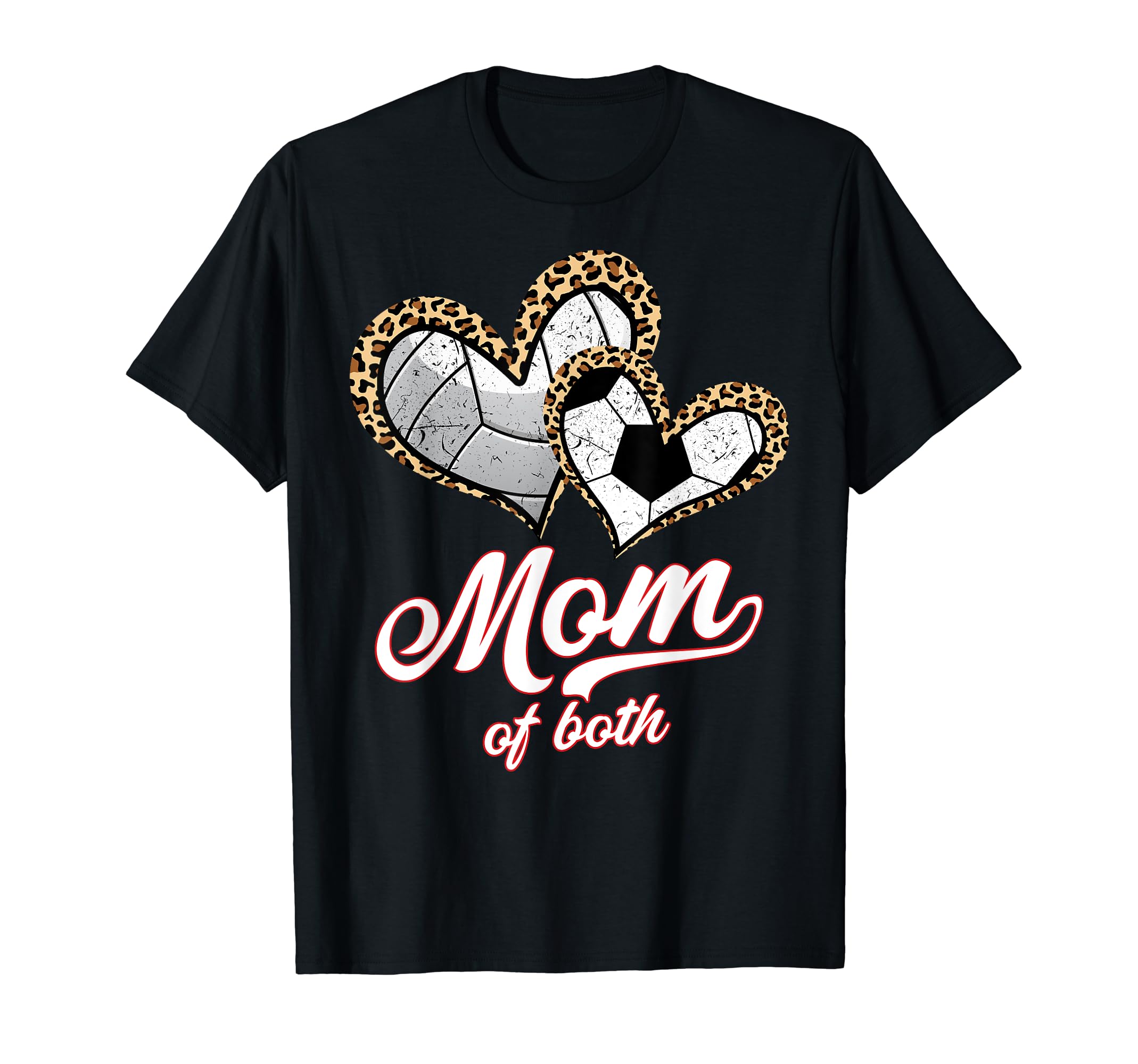 Mom Both Volleyball Soccer Leopard Heart T-Shirt - Trendy Graphic Unisex
