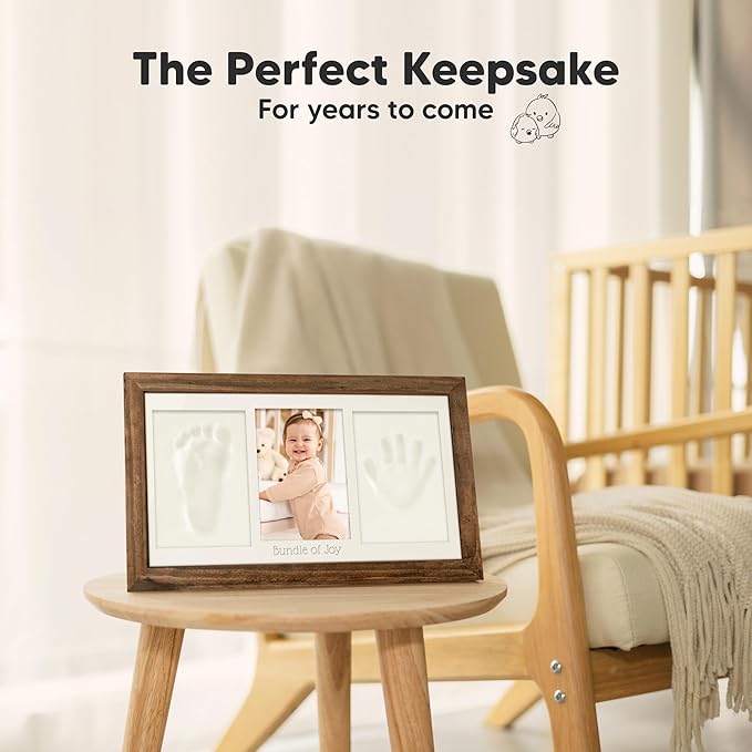 Baby Hand and Footprint Kit - Clay Handprint Keepsake Frame, Newborn Nursery Picture Frame, Personalized New Mom Gifts for Baby Shower & Registry (Medium Oak)