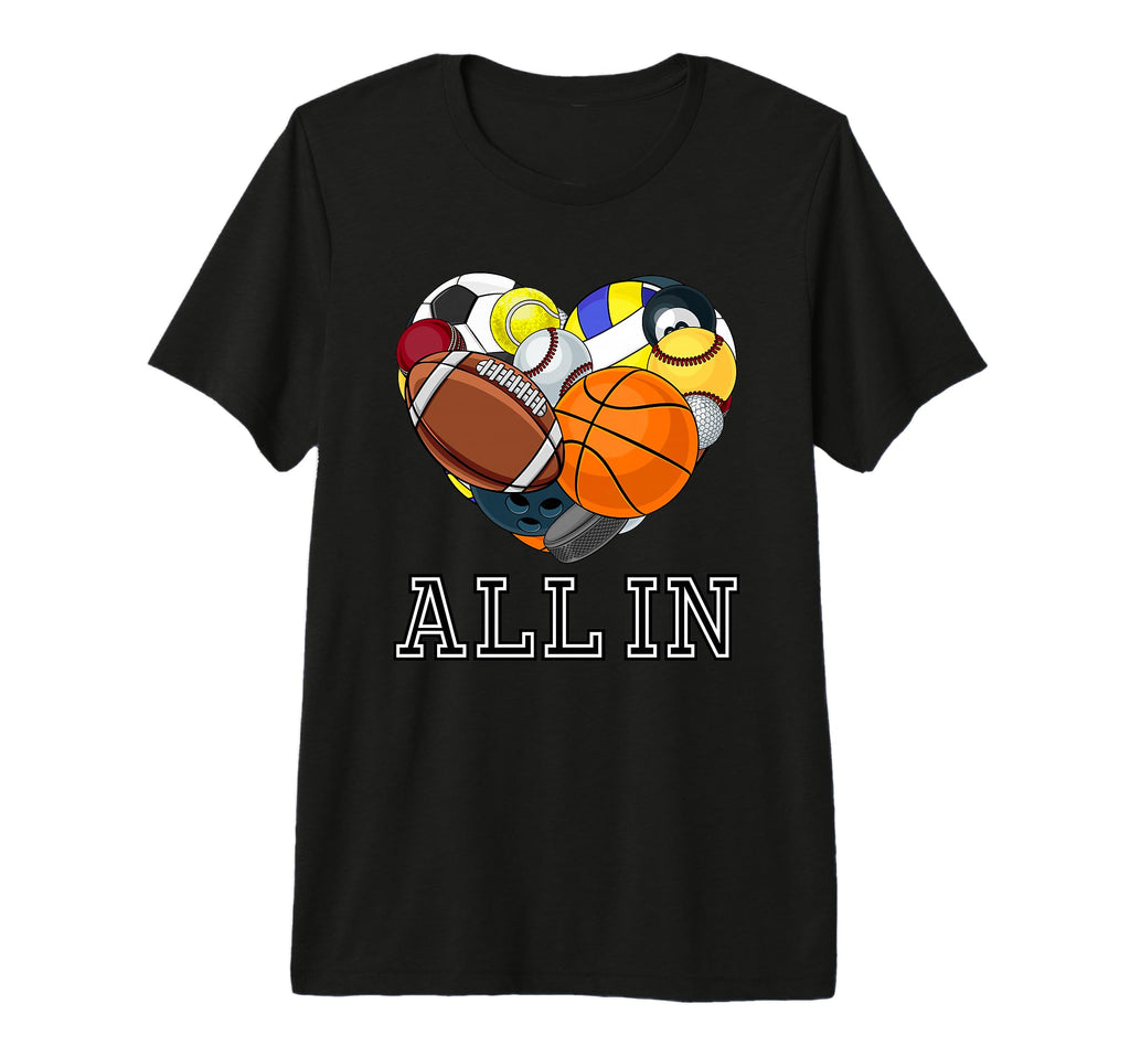 All Multi Sport Heart Sports Lover Sports T-Shirt - Graphic Print Unisex