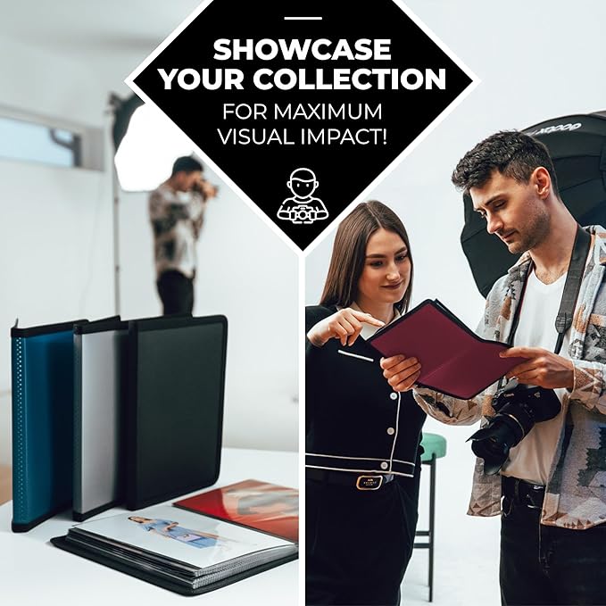 Dunwell Small Photo Album 4x6 (2-Pack, Blue), Mounting Paper, 4 x 6 Photo & Art Portfolio Presentation Book, 24 Pockets Display 48 Pages, Professional Mini Picture Book for Artwork, Postcards