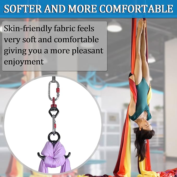 Aerial Yoga Hammock L:5M W:2.8M 5.5 Yards Aerial Pilates Silk Yoga Swing Set with 2000 Ibs Load Include Daisy Chain, Pose Guide