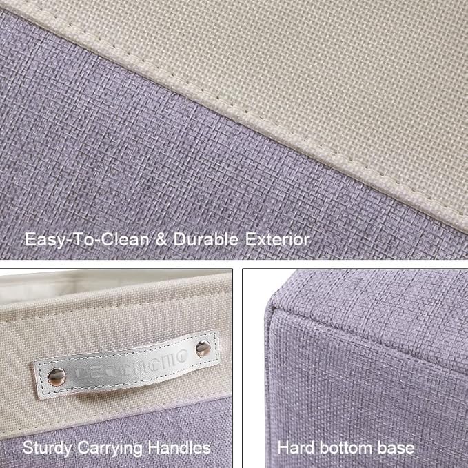 DECOMOMO Storage Bins Fabric Storage Baskets for Shelves, Linen Closet Organization Toys Nursery (Purple and White, Large - 3 Pack)