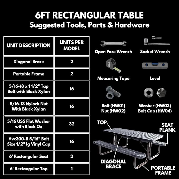 T6-P-TXTBUR Heavy Duty Rectangular Portable Picnic Table, 6 Ft, Textured Burgundy, Made in America