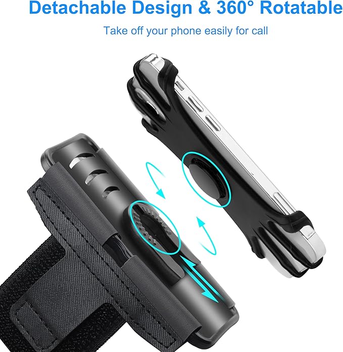 Cell Phone Running Armband - Detachable & 360° Rotatable Universal Cellphone Arm Band for iPhone 17 16 15 14 13 Pro Max Plus Samsung Galaxy Note S24 S23 for Workout Exercising Walking Jogging