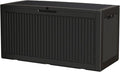 100 Gallon Storage Box, Waterproof Resin Deck Box with Hydraulic Piston Design, Lockable Storage Bench for Package Delivery, Storage Bin for Patio Cushions, Garden Tools, Black