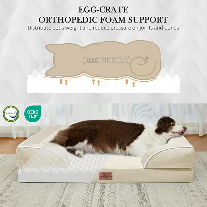 Comfort Expression Small Dog Beds Waterproof Orthopedic Foam Dog Sofa Beds for Medium Dogs Comfy Pet Bed with Washable Removable Cover & Non-Slip Bottom(Small,Beige)