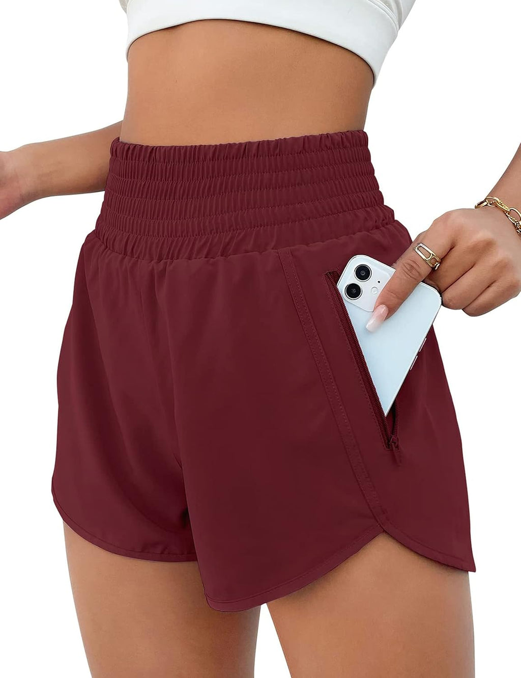 BMJL Women's Athletic Shorts High Waisted Running Short Pocket 2.5" Sporty Shorts Gym Workout Shorts
