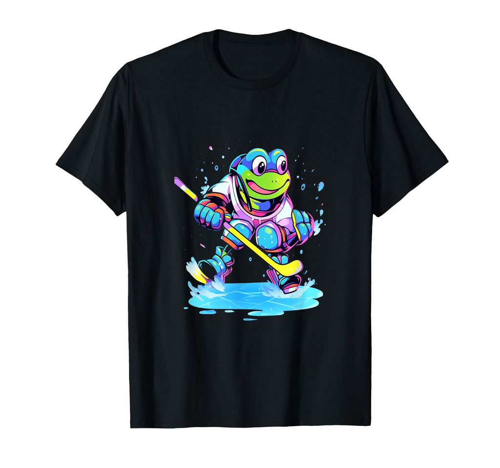 Frog Ice Hockey Player Hockey Stick T-Shirt - Novelty Apparel Unisex