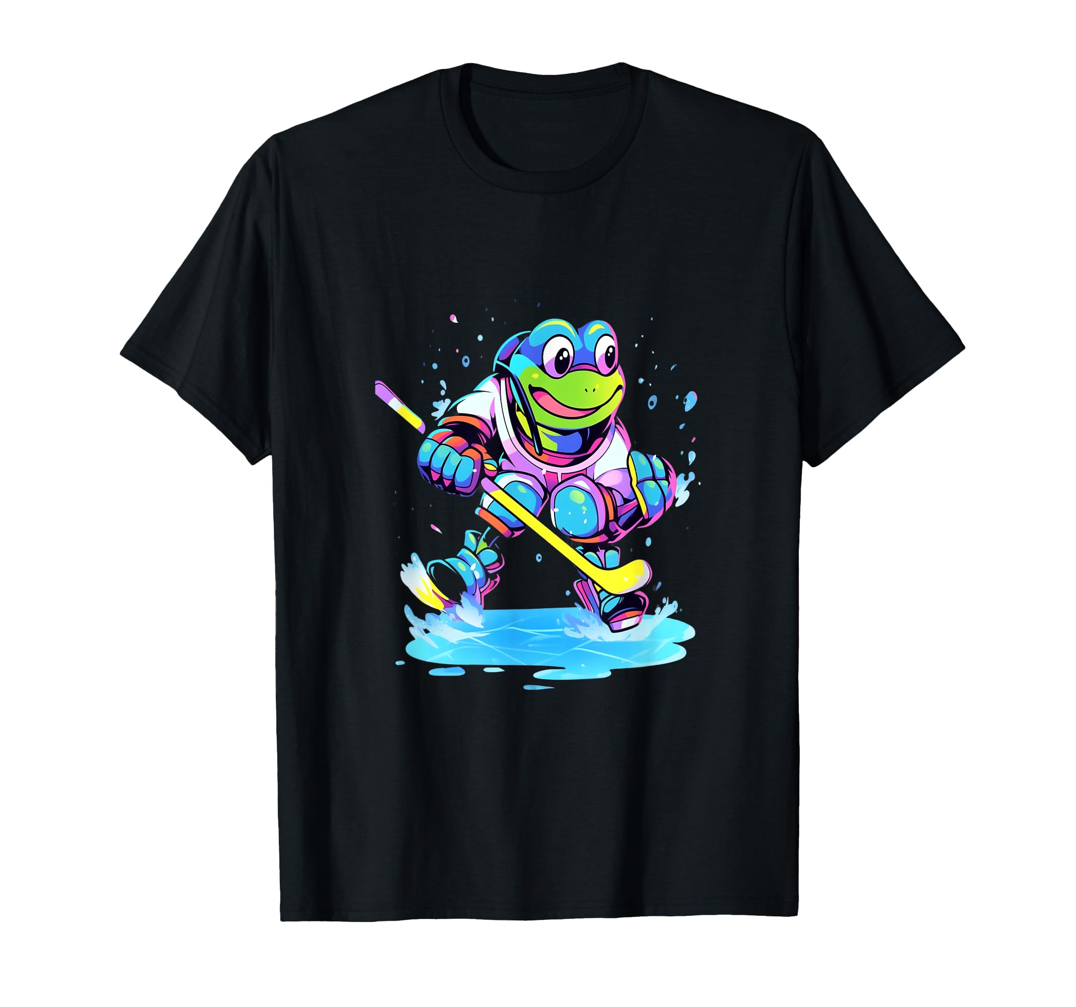 Frog Ice Hockey Player Hockey Stick T-Shirt - Novelty Apparel Unisex