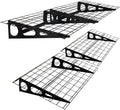 2 Pack 2x6 FT Garage Shelving Wall Mounted, 24x70 inch Floating Shelves, Heavy Duty Storage Rack, Black 440lbs Each Floor Bearing