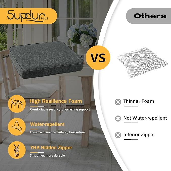 Outdoor Square Corner Seat Cushion, 18.5"x16"x3", Set of 4, Non Slip Seat Cushion Pads with Removable Cover for Patio Furniture, Garden Yard Lawn, Charcoal Gray