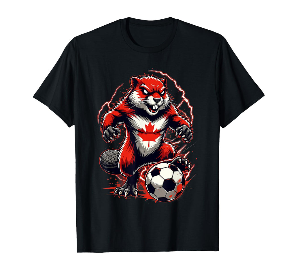 Canadian Soccer Beaver Animal Art Fan T-Shirt - Trendy Graphic for Adults