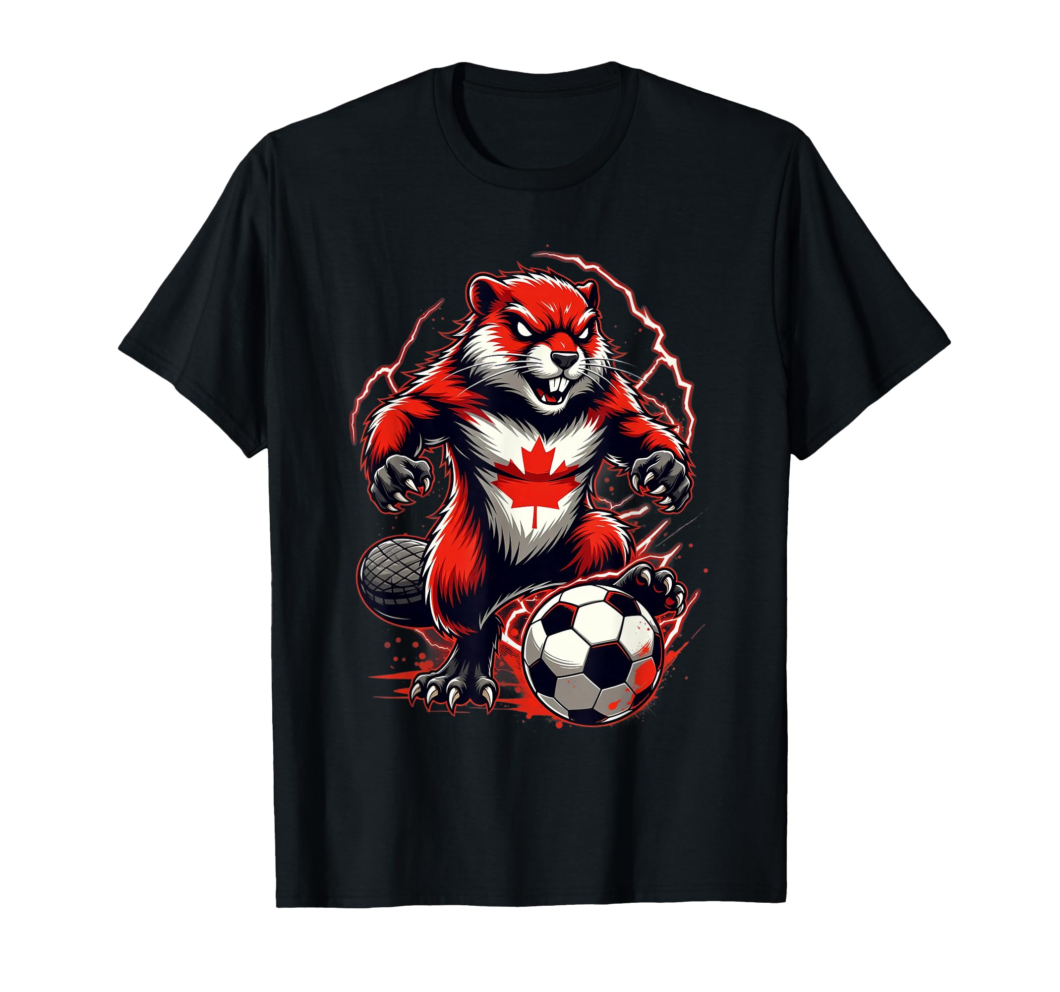 Canadian Soccer Beaver Animal Art Fan T-Shirt - Trendy Graphic for Adults