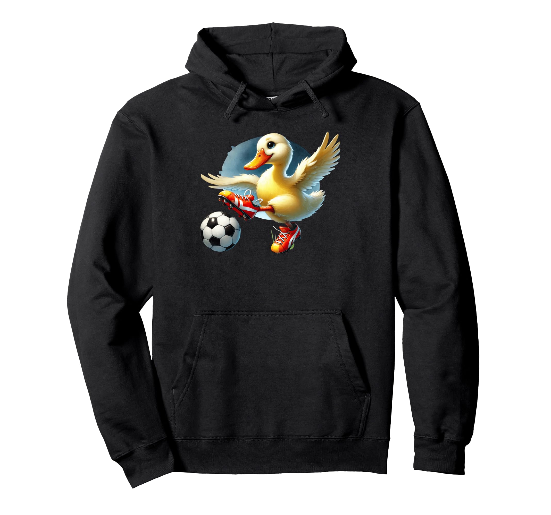 Cartoon Duck Soccer Player Kicking Ball Hoodie - Unique Graphic Men Women