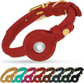 OOPSDOGGY Rolled Leather Dog Collar with Airtag Holder - Reflective Round Airtag Dog Collar - Soft Tracking Pet Collar for Small Dogs Puppy Cats Kitten (Red, M, 12"-15")