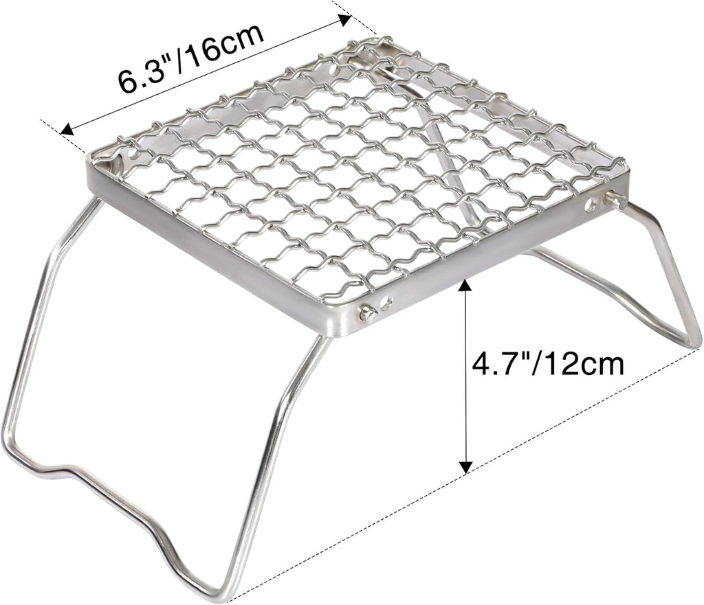 REDCAMP 6" Small Folding Campfire Grill, 304 Stainless Steel Firepit Grill Grate, Heavy Duty Portable Camping Grill with Carrying Bag for Outdoor Cooking Backpacking Hiking Picnics BBQ