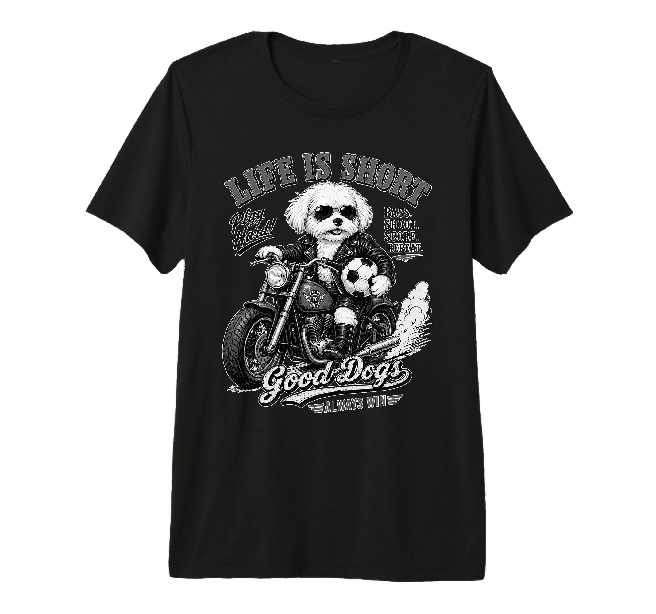 Maltese Motorbike Love Footbal T-Shirt - Casual Everyday Wear Unisex
