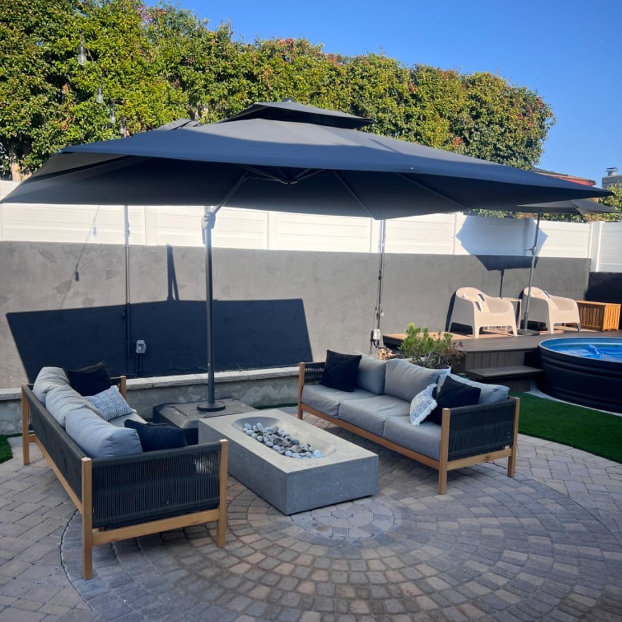 PURPLE LEAF 9' X 12' Patio Umbrella with Base Outdoor Rectangle Umbrella Large Cantilever Umbrella Heavy Duty Outdoor Market Umbrella for Garden Deck Backyard Pool Grey